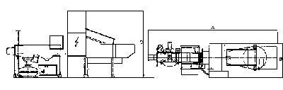 Cadena automatica de tratamiento de los estomagos de cerdos